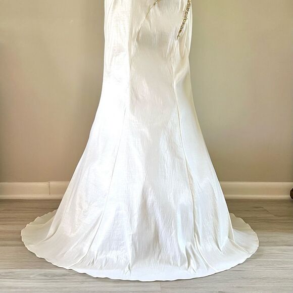 🚨SALE🚨 La Femme White Gold Beaded Strapless Trumpet Gown Prom Dress 4 - Picture 5 of 16